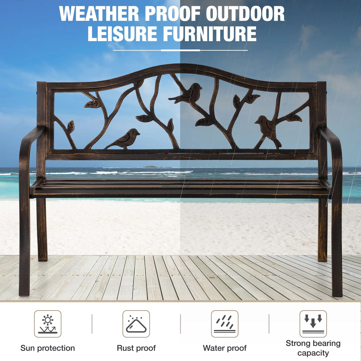 Red Metal Patio Garden Bench H7741