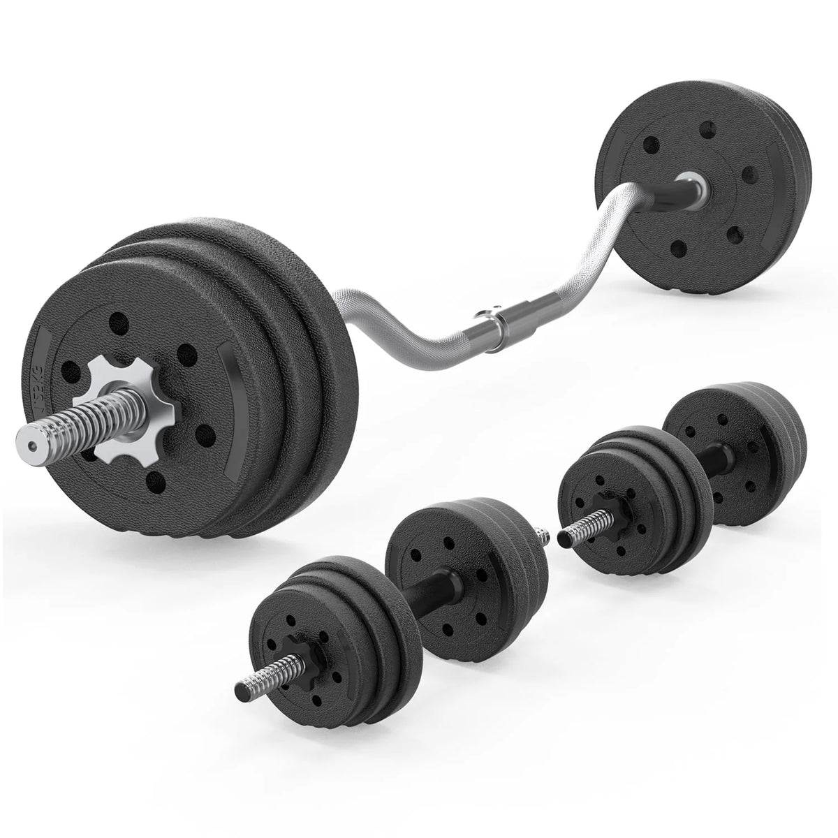 2 in 1 Adjustable Dumbbell Set with Connecting Rod Black S69665