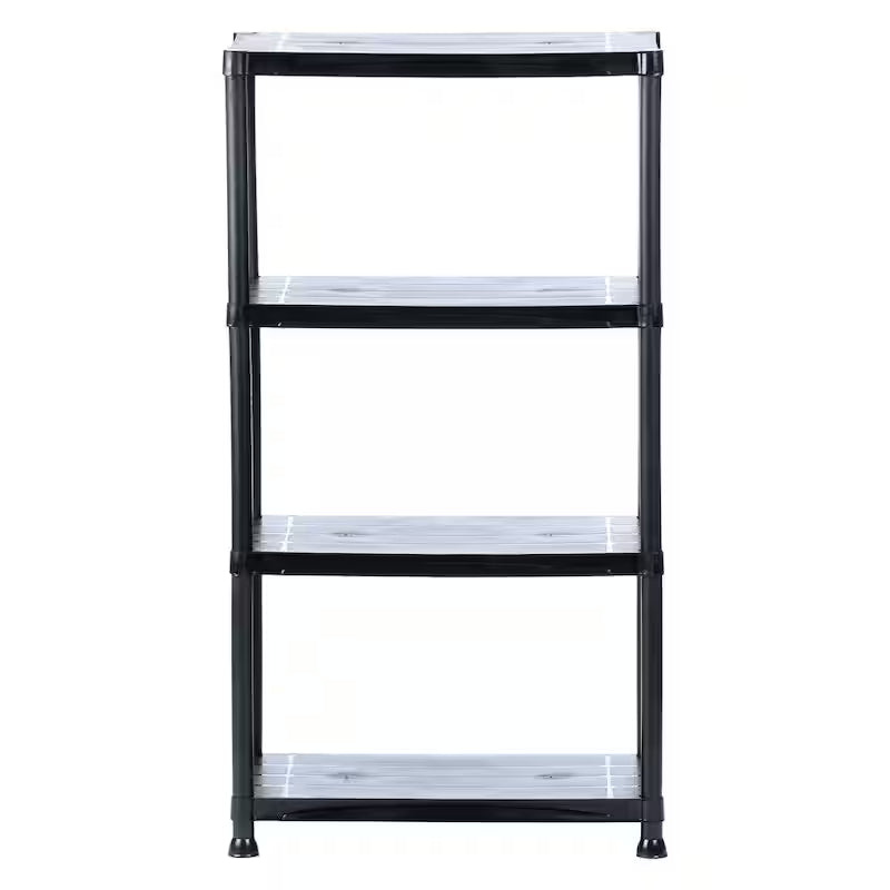 4-Tier Black Plastic Storage Shelving Unit D81947