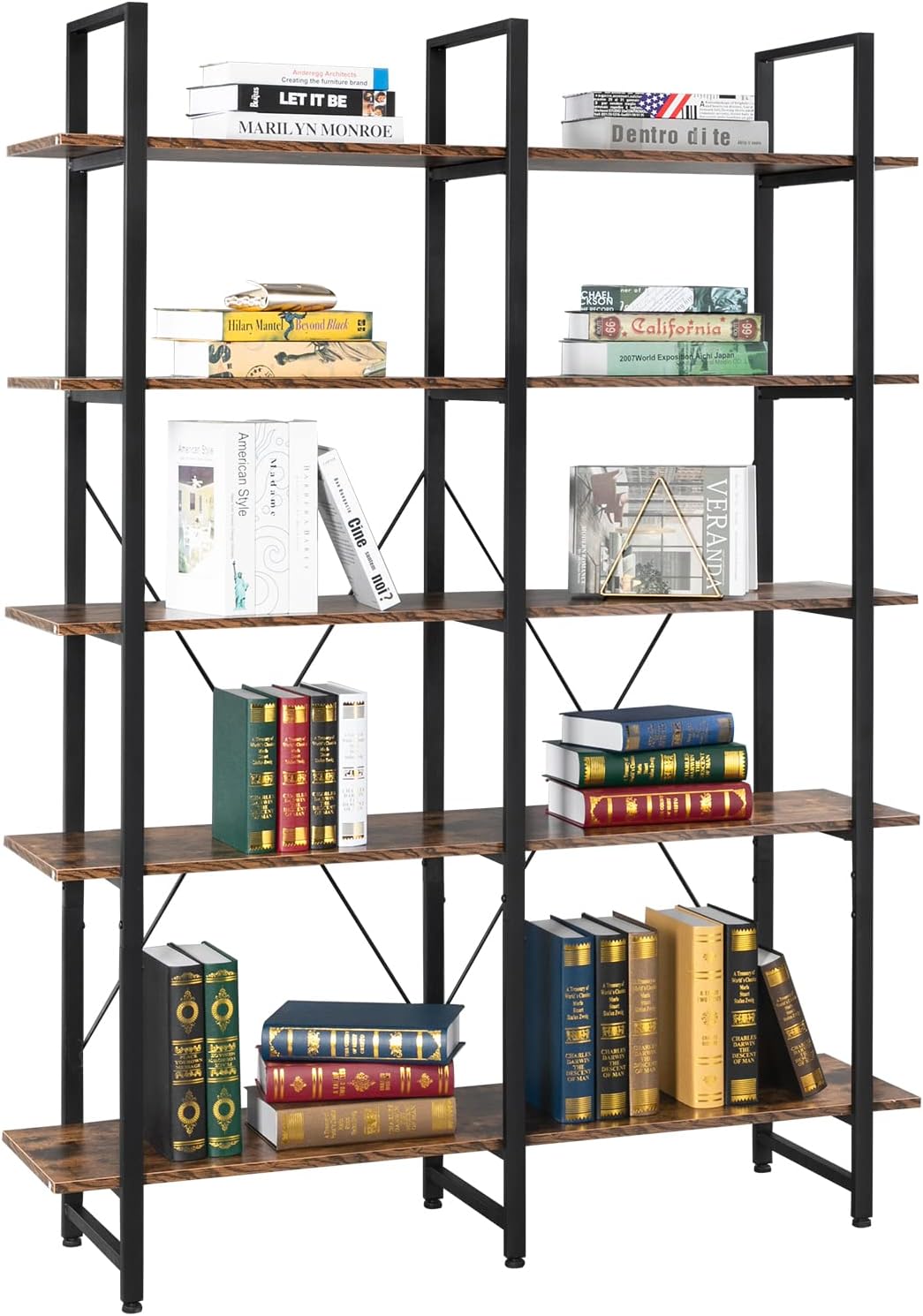 5 Tier Rustic Wood and Metal Bookshelf W559