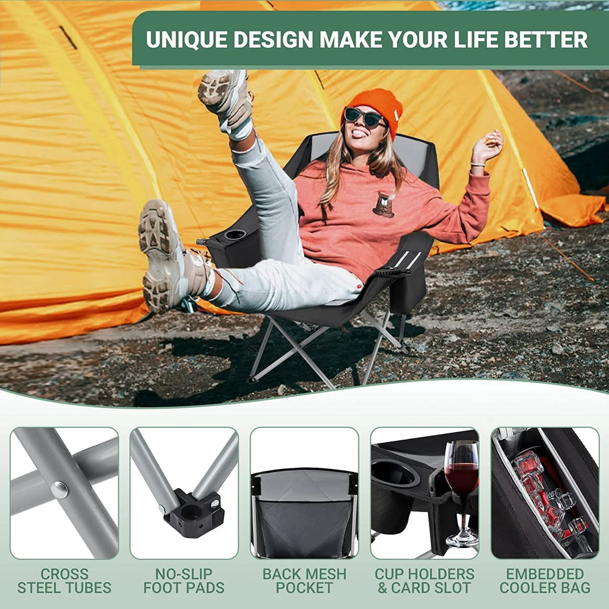 Oversized Folding Camping Chair Black G351091