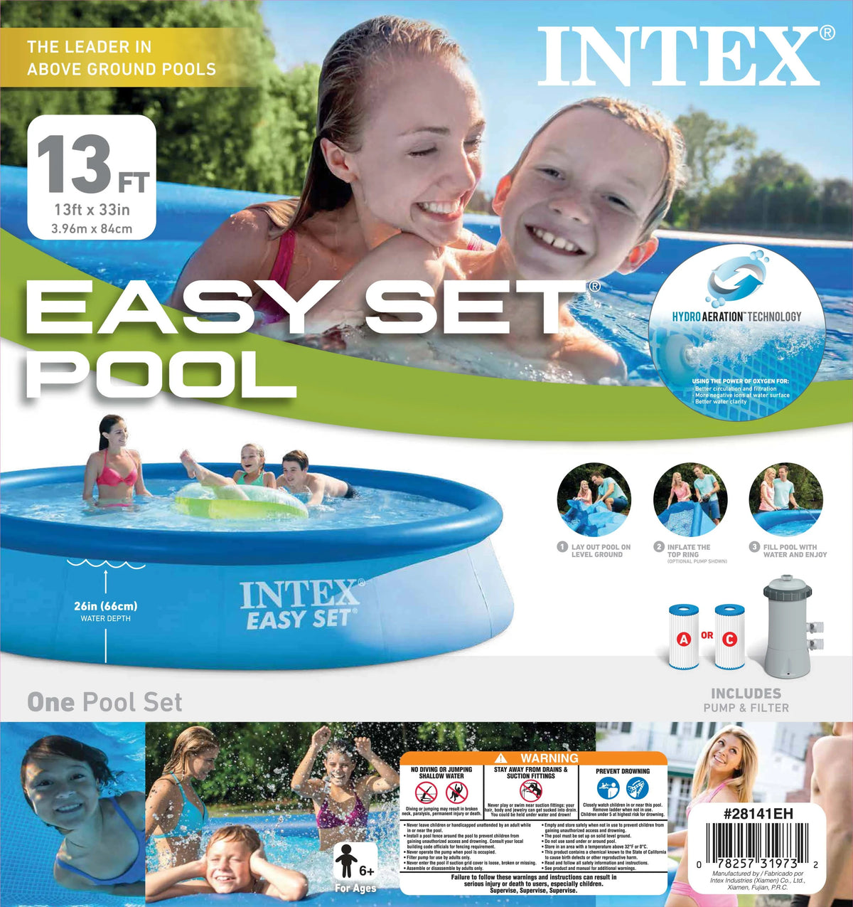 13ft x 32in Above Ground Swimming Pool with Filter Pump W260405