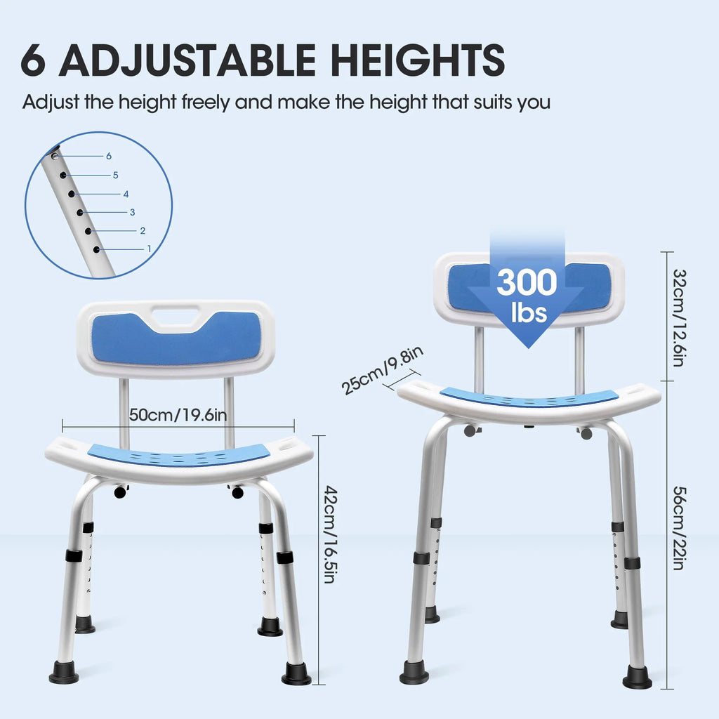 Bath and Shower Chair with Back and Padded Armrests, Height Adjustable S8020