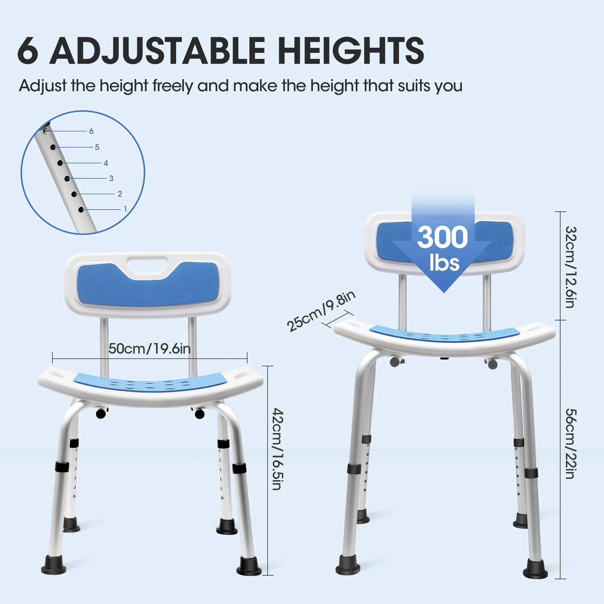 Bath and Shower Chair with Back and Padded Armrests, Height Adjustable S8020