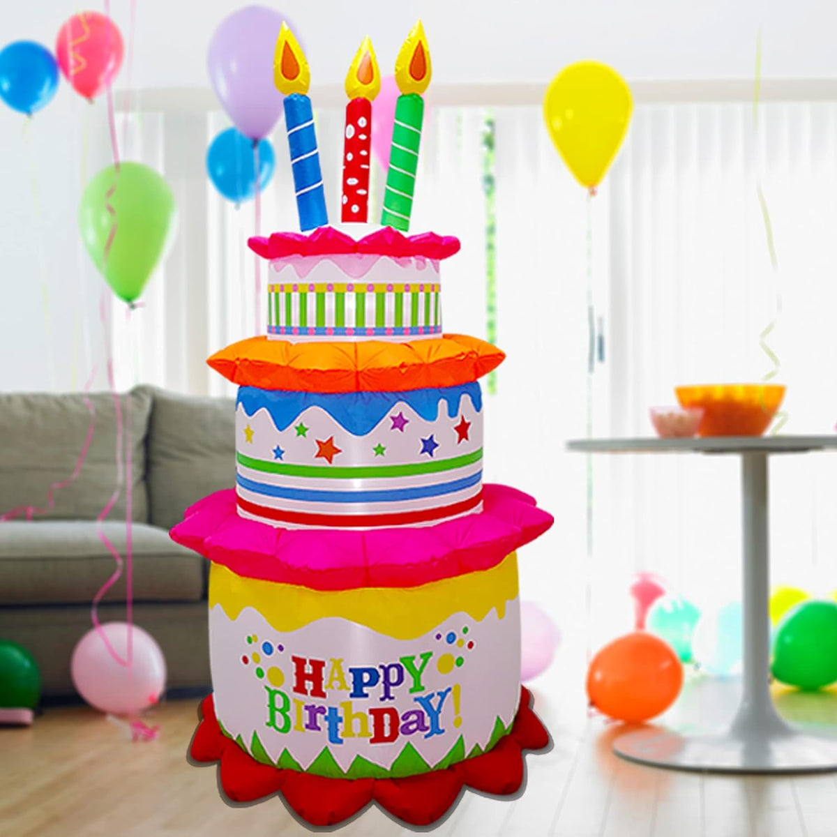 6FT Inflatable Happy Birthday Cake with Candles B48936