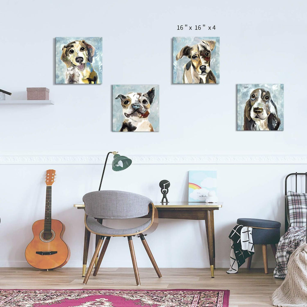 Abstract Dog Canvas Print 16'' x 16'' 4 Panels I869