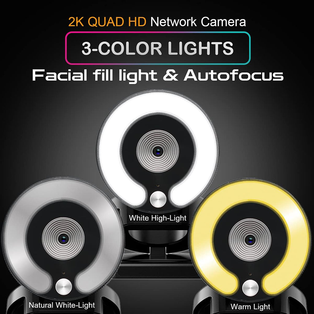 2K 30fps Webcam with Microphone and Ring Light E6951