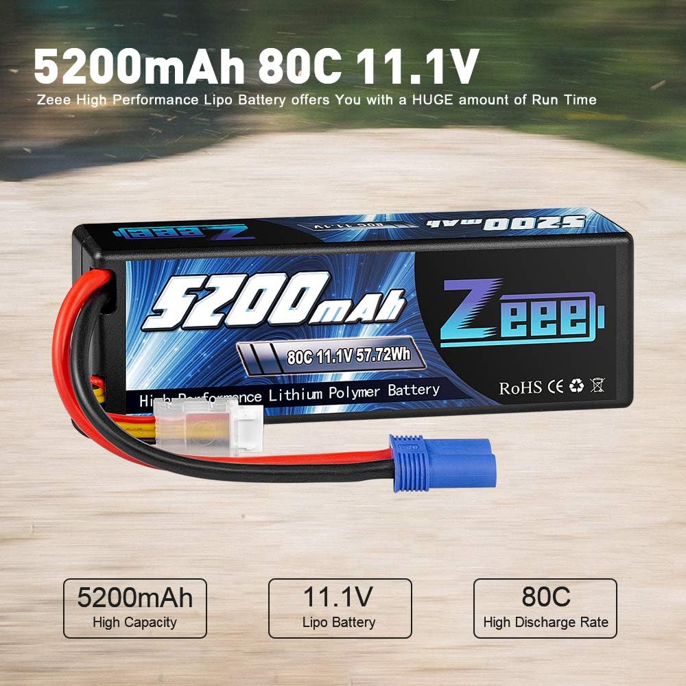 11.1V 80C 5200mAh 3S Lipo Battery with EC5 Connector Hardcase 2 Packs O993913