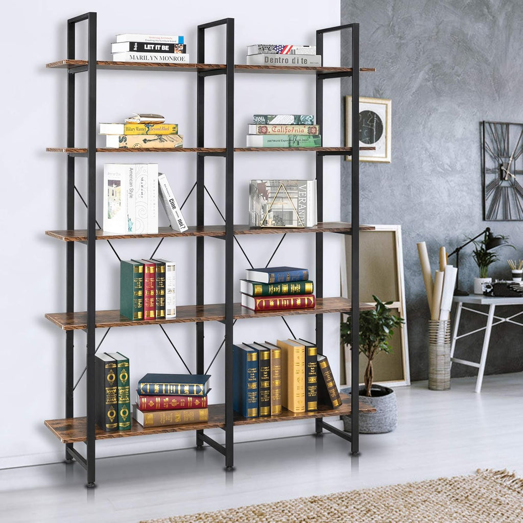 5 Tier Rustic Wood and Metal Bookshelf W559
