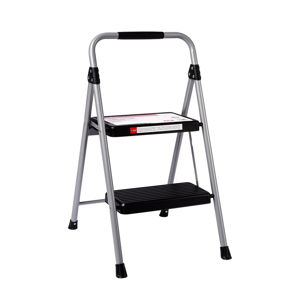 Gray & Black 2-Step Steel Foldable Step Stool P24739