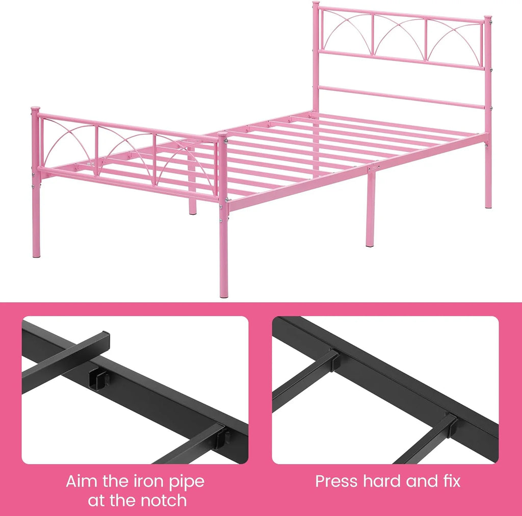Pink Twin Metal Platform Bed Frame with Headboard and Footboard Z185122