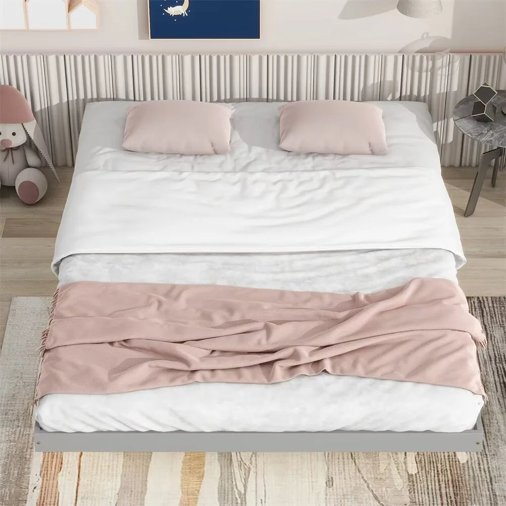 White Full Size Floating Platform Bed Frame with LED Lights E11268