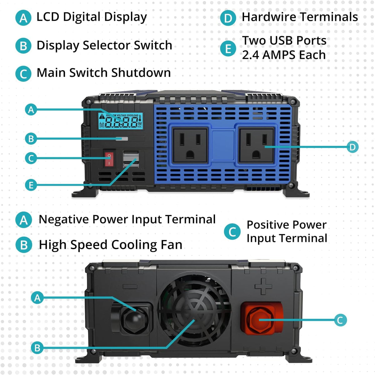 1100 Watts 12V to 110V Modified Sine Wave Power Inverter G918103