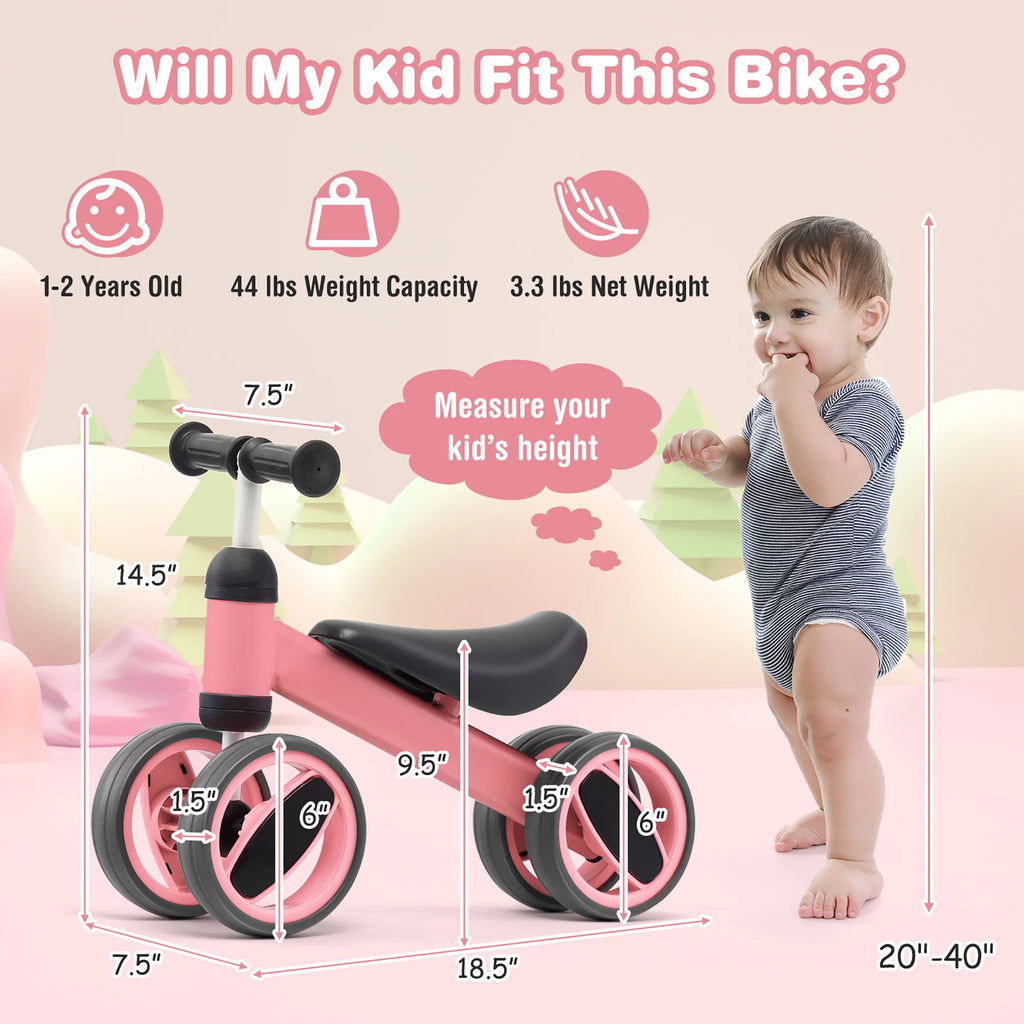 Pink 4 Wheels Baby Balance Bike S5197