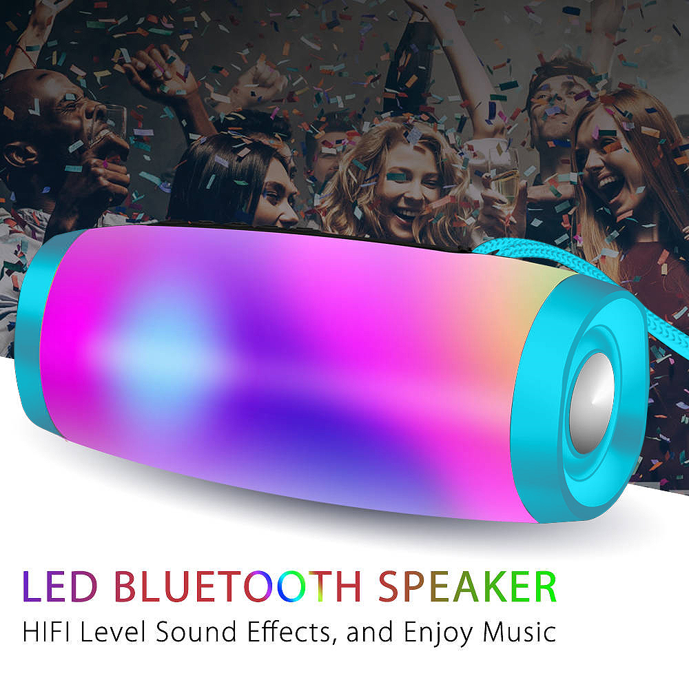 Black Portable Bluetooth 5.0 Speaker with LED Lights and 360 Stereo Sound O305