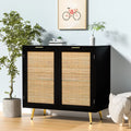 Black 2 Rattan Door Accent Cabinet D652