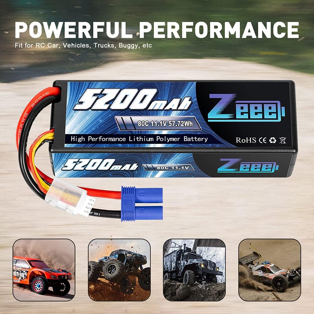 11.1V 80C 5200mAh 3S Lipo Battery with EC5 Connector Hardcase 2 Packs O993913