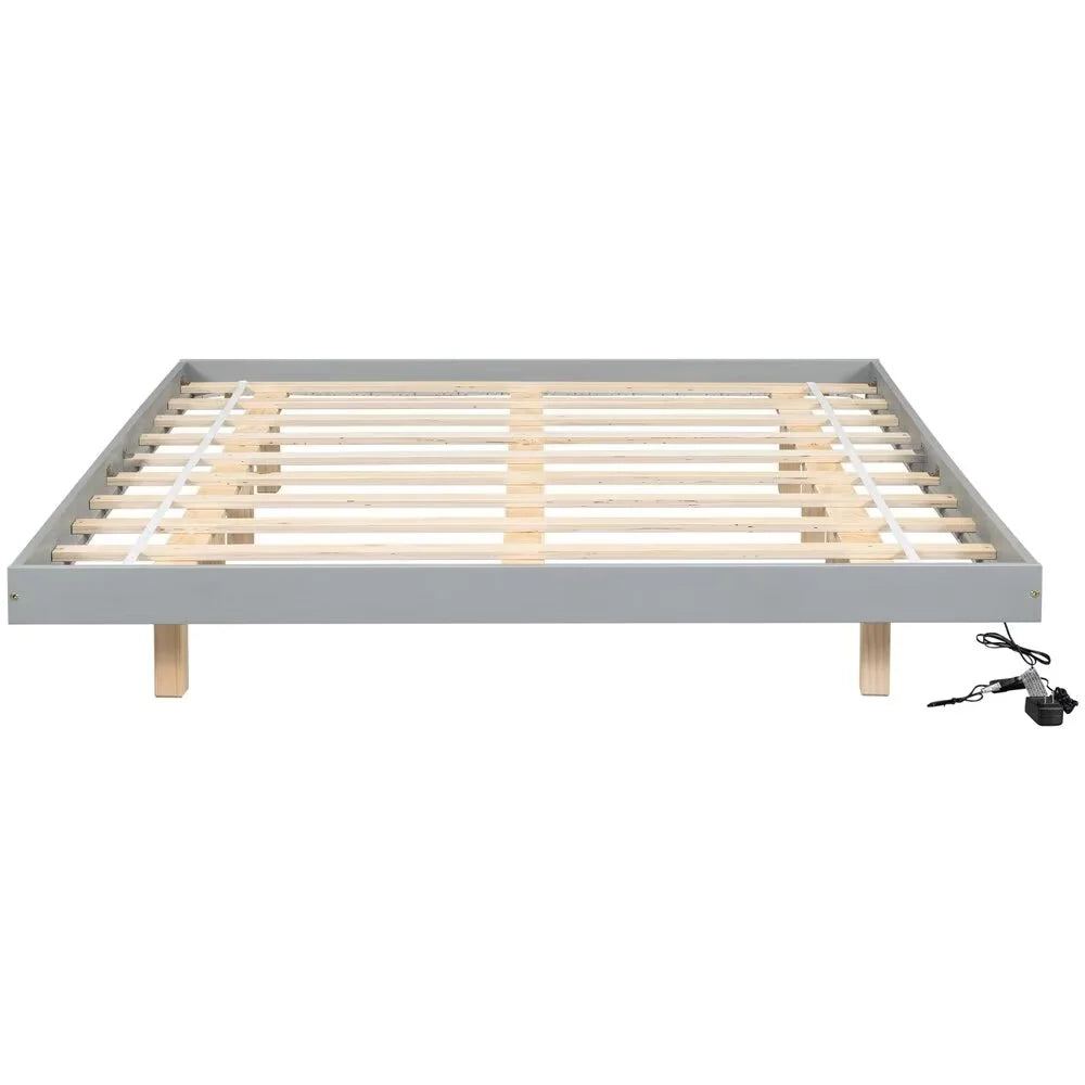 White Full Size Floating Platform Bed Frame with LED Lights E11268