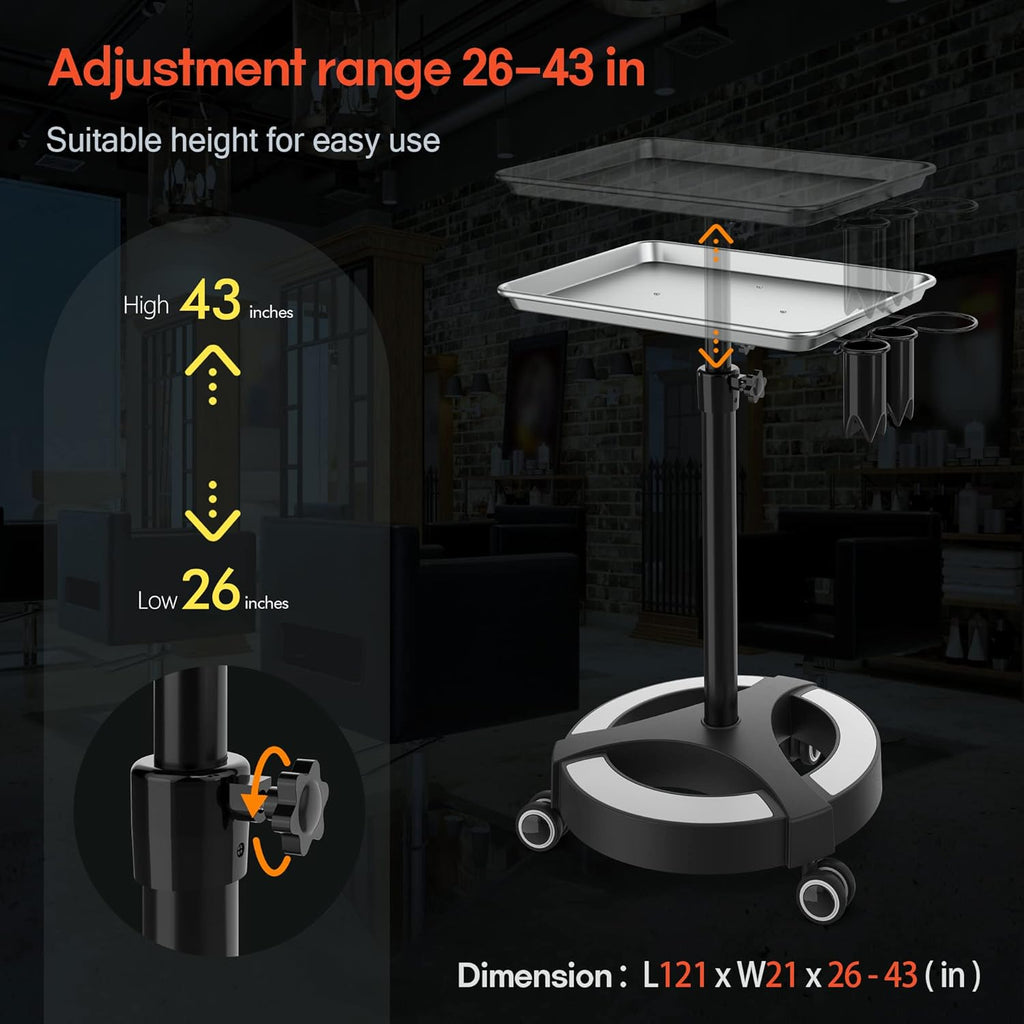 Adjustable Height Aluminum Salon Tray Cart with Accessory Caddy L726