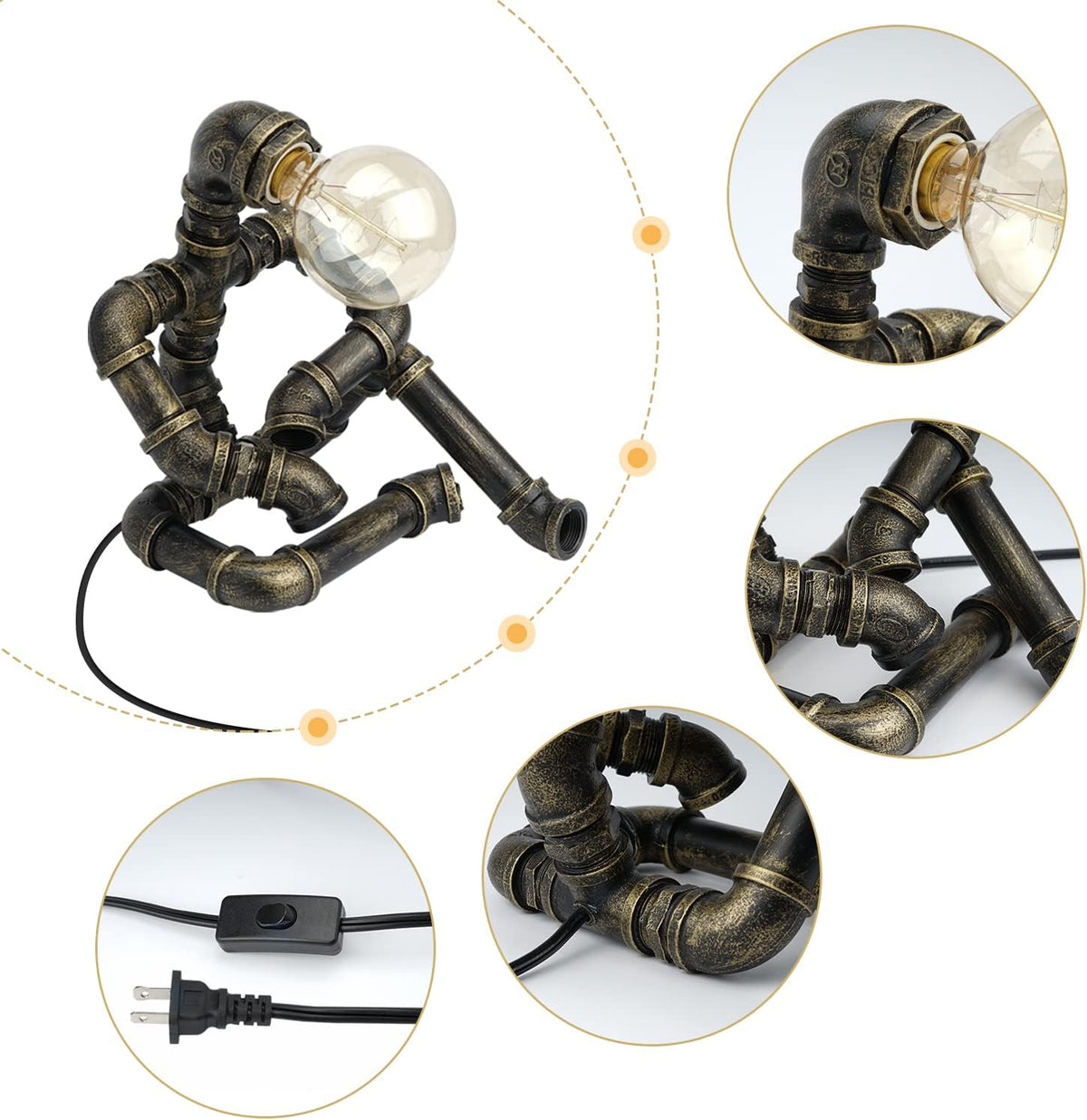 Bronze Iron Water Pipe Robot Lamp D925