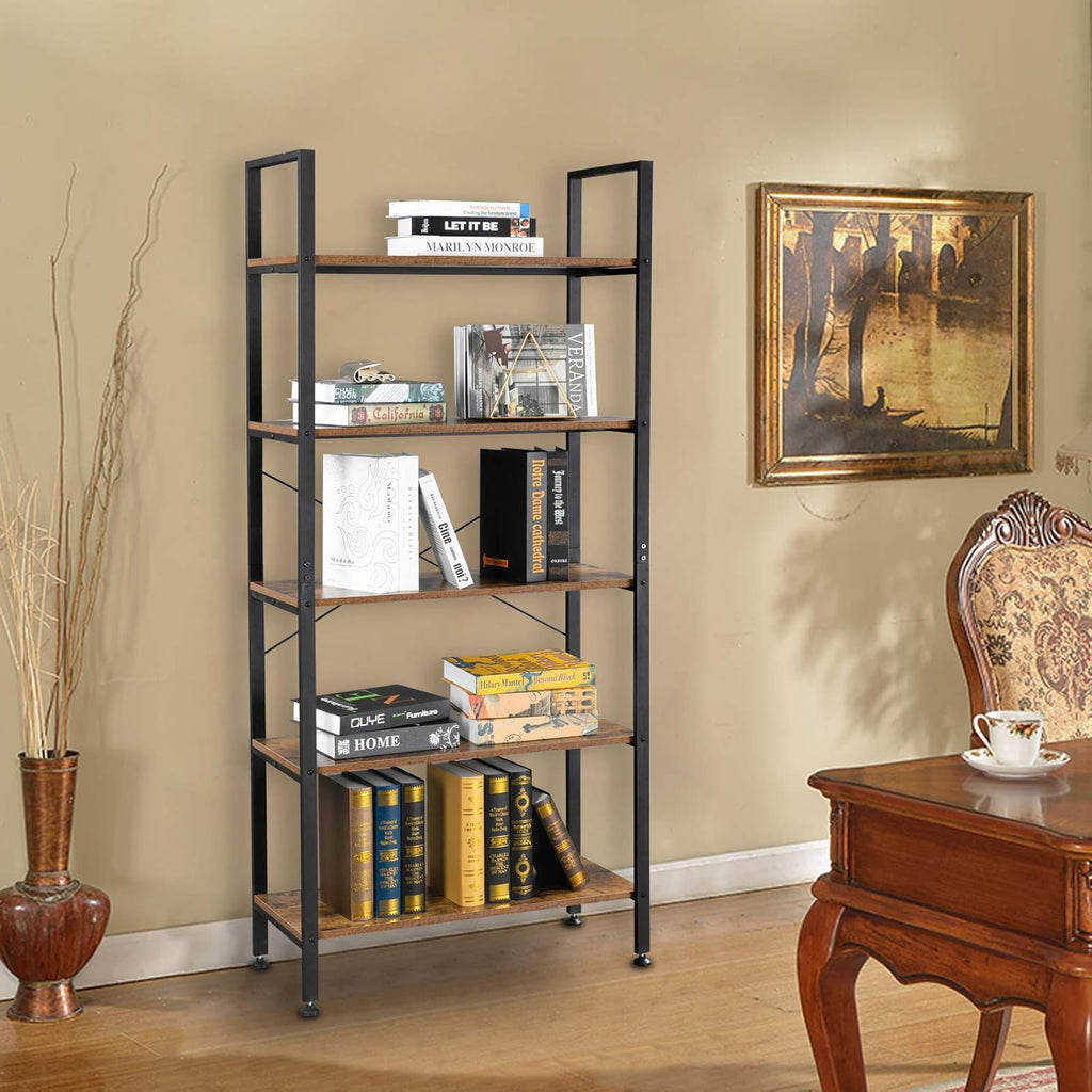 5 Tier Rustic Wood and Metal Bookshelf W559