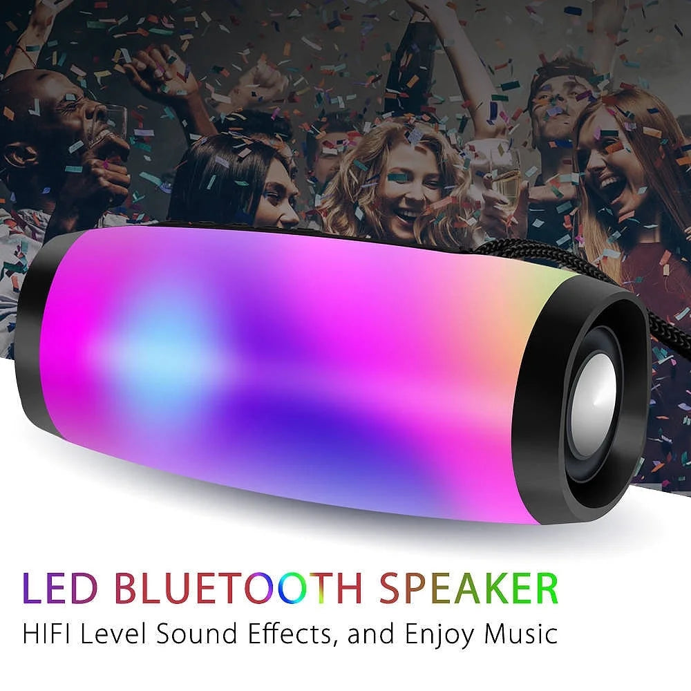 Black Portable Bluetooth 5.0 Speaker with LED Lights and 360 Stereo Sound O305