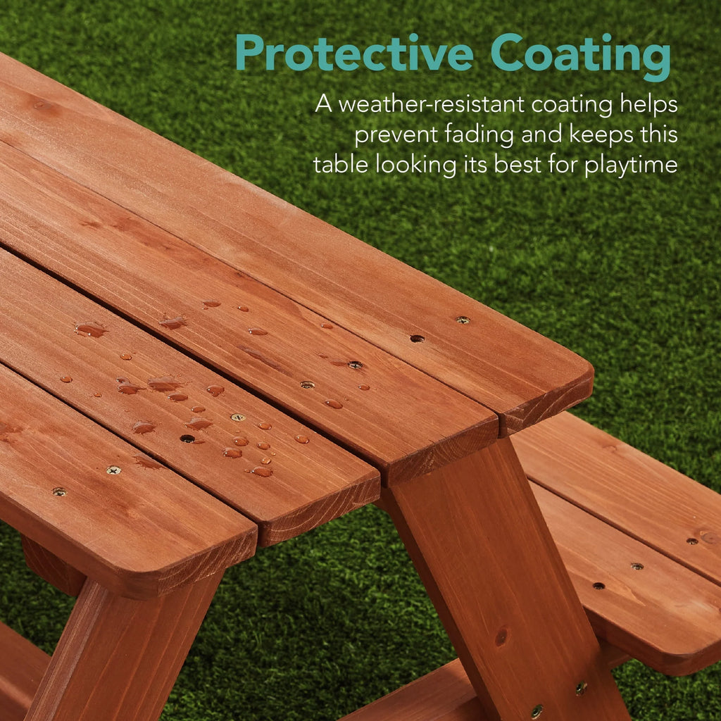 Kids Wooden Picnic Table with Adjustable Umbrella and Built-In Seats A343