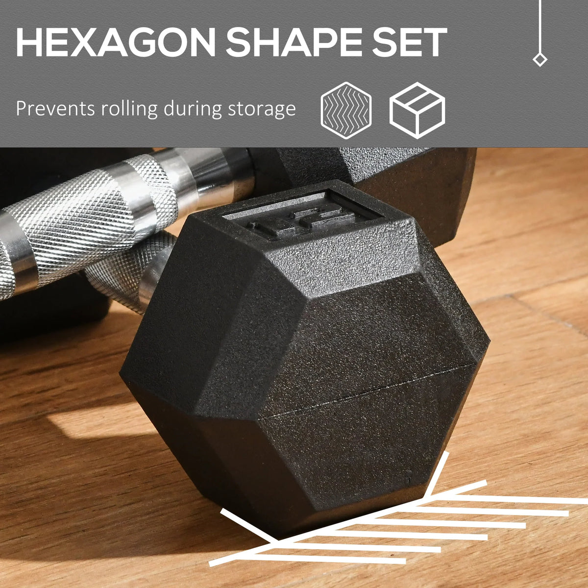 24 Lbs. Total Black Hex Rubber Dumbbells Set with Metal Handles Y10707