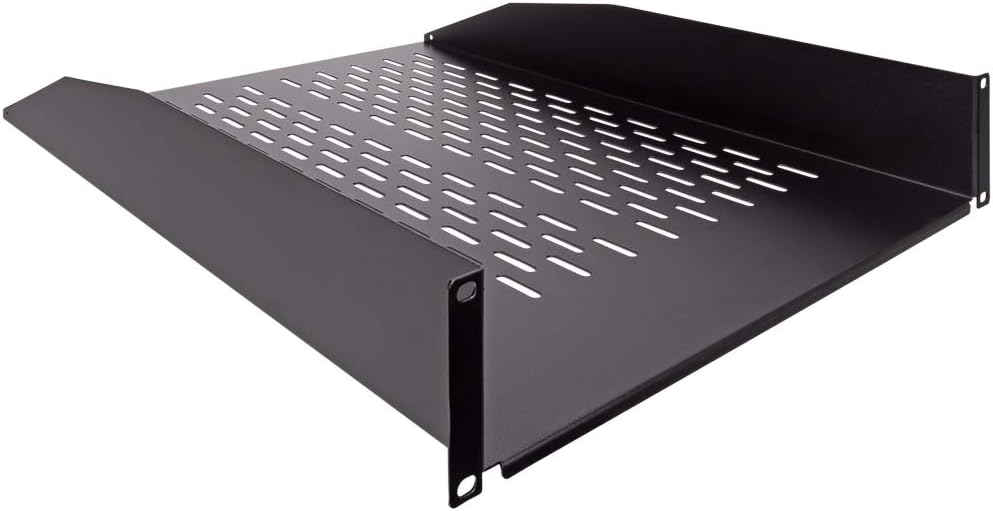 2U 19-Inch Vented Rack Mount Server Cabinet Shelf Black F4687
