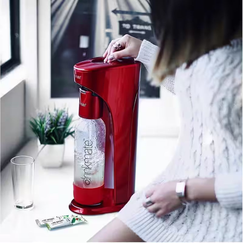 Red Sparkling Water and Soda Maker Machine with 60L CO2 Cartridge and 1L Bottle H705165