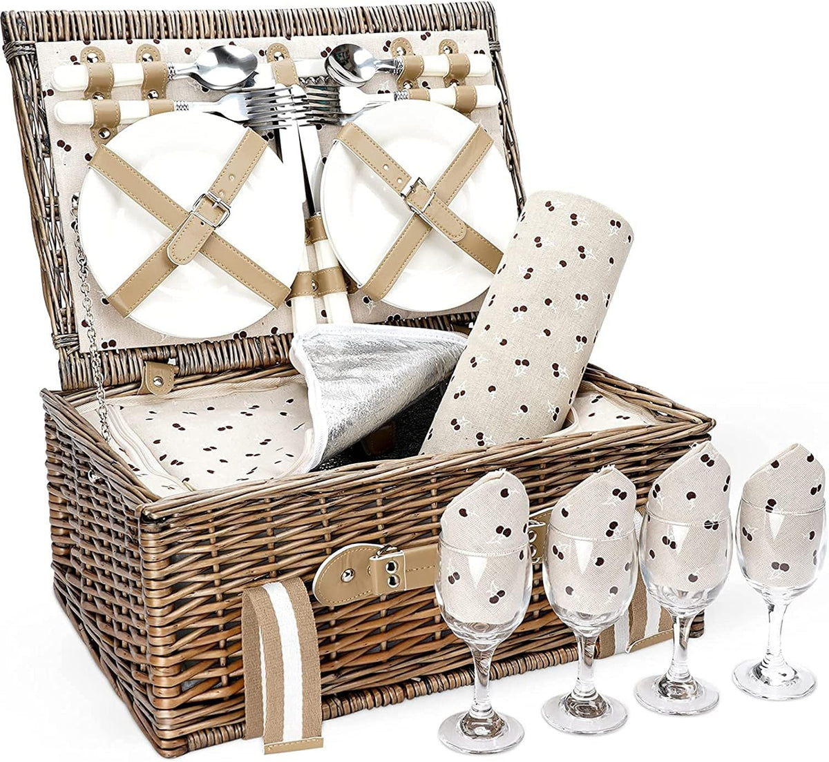 Willow Wicker Picnic Basket Set for 2 Persons with Insulated Cooler Bag E647