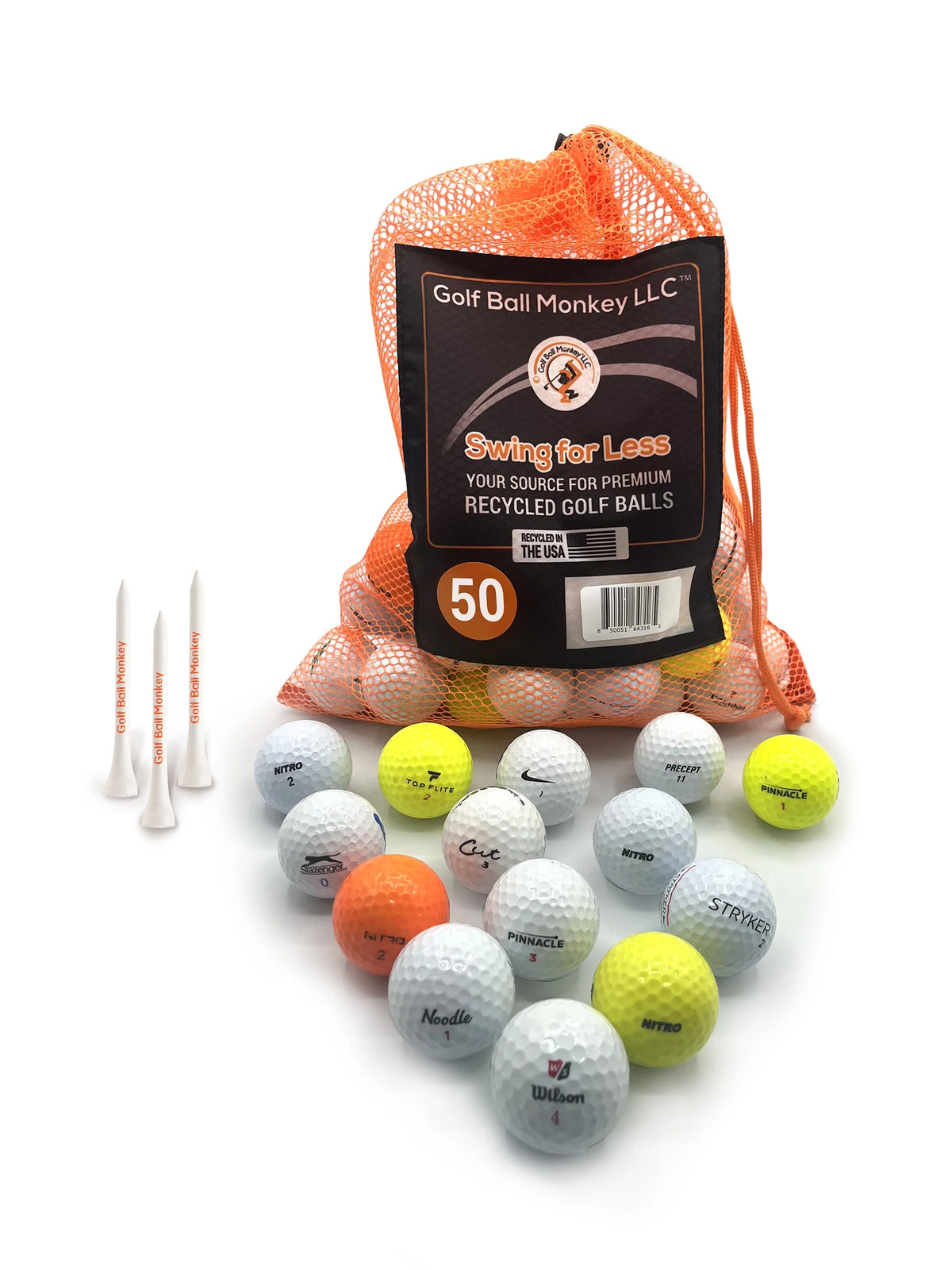 50 Pack Recycled Golf Balls with 15 Tees and Mesh Carrying Bag C68324