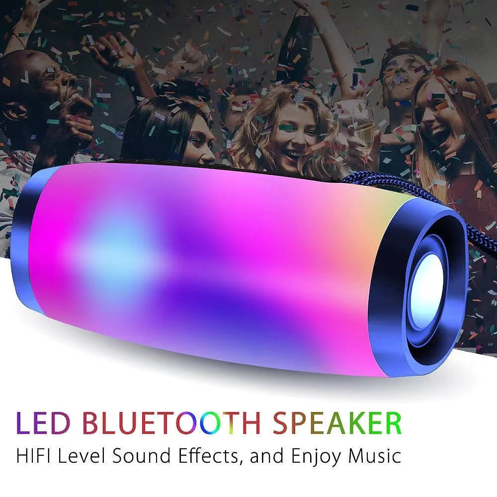 Black Portable Bluetooth 5.0 Speaker with LED Lights and 360 Stereo Sound O305