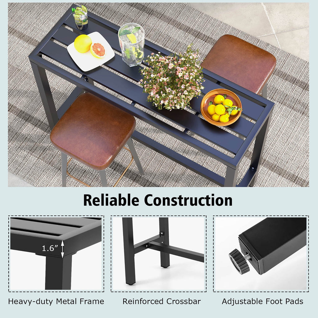 Outdoor Metal Bar Table 55'' Patio Counter Height Dining Table Black P708139