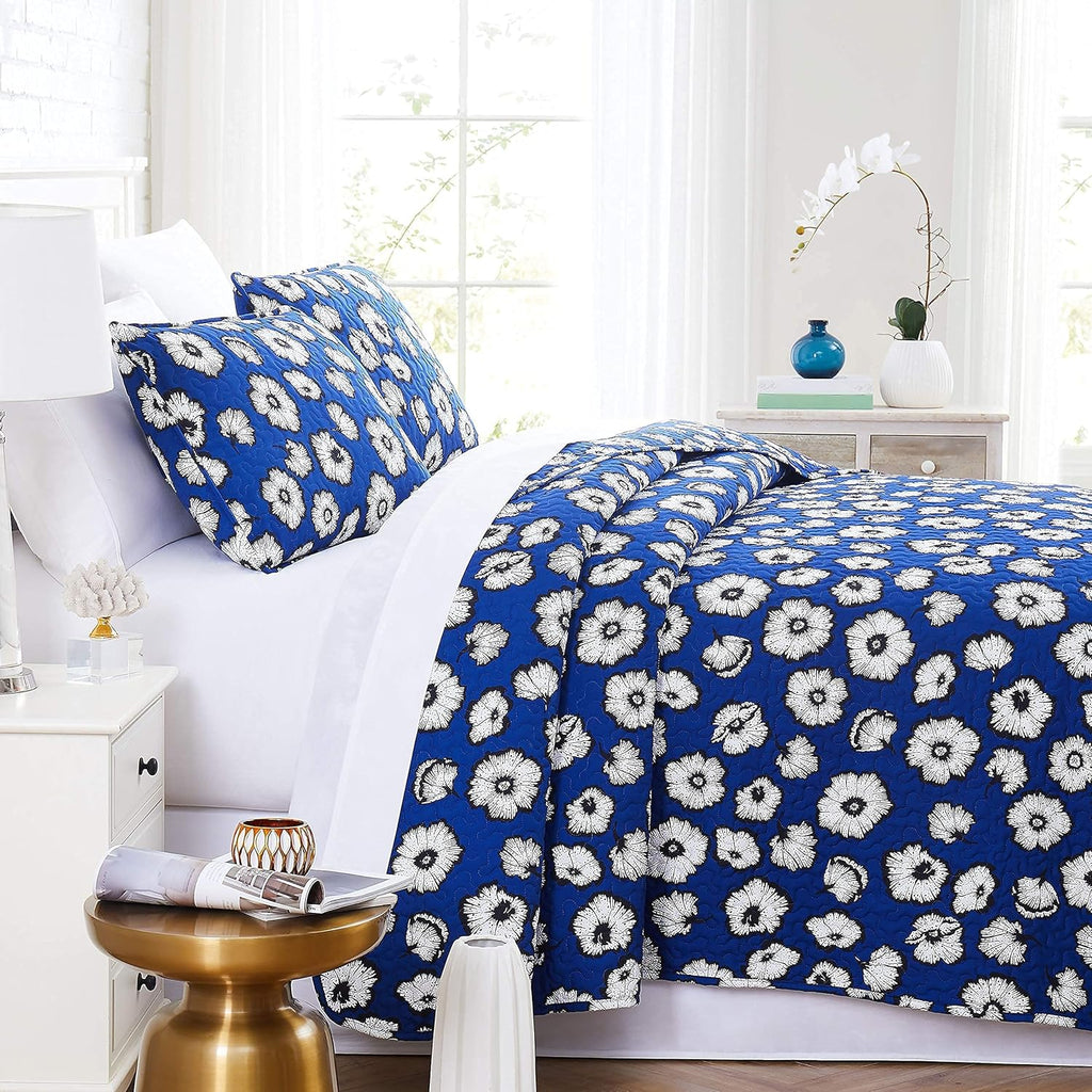 Oversized Quilt Cover Set with 1 Quilt Set and 2 Shams, Full / Queen, Blue Z193