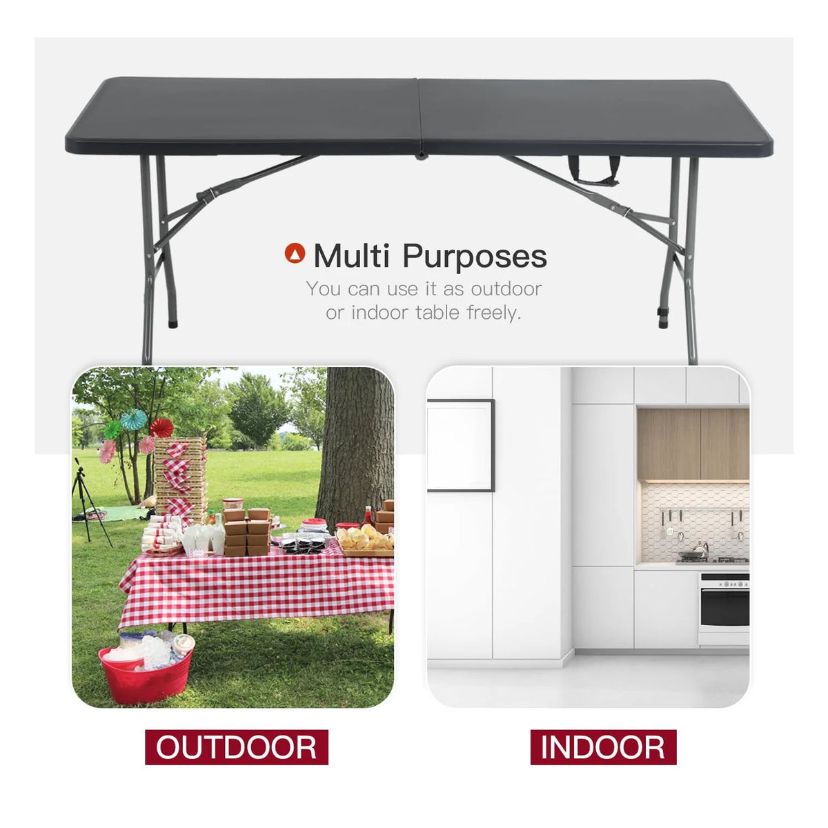 6ft Folding Plastic Table with Carrying Handle S6984