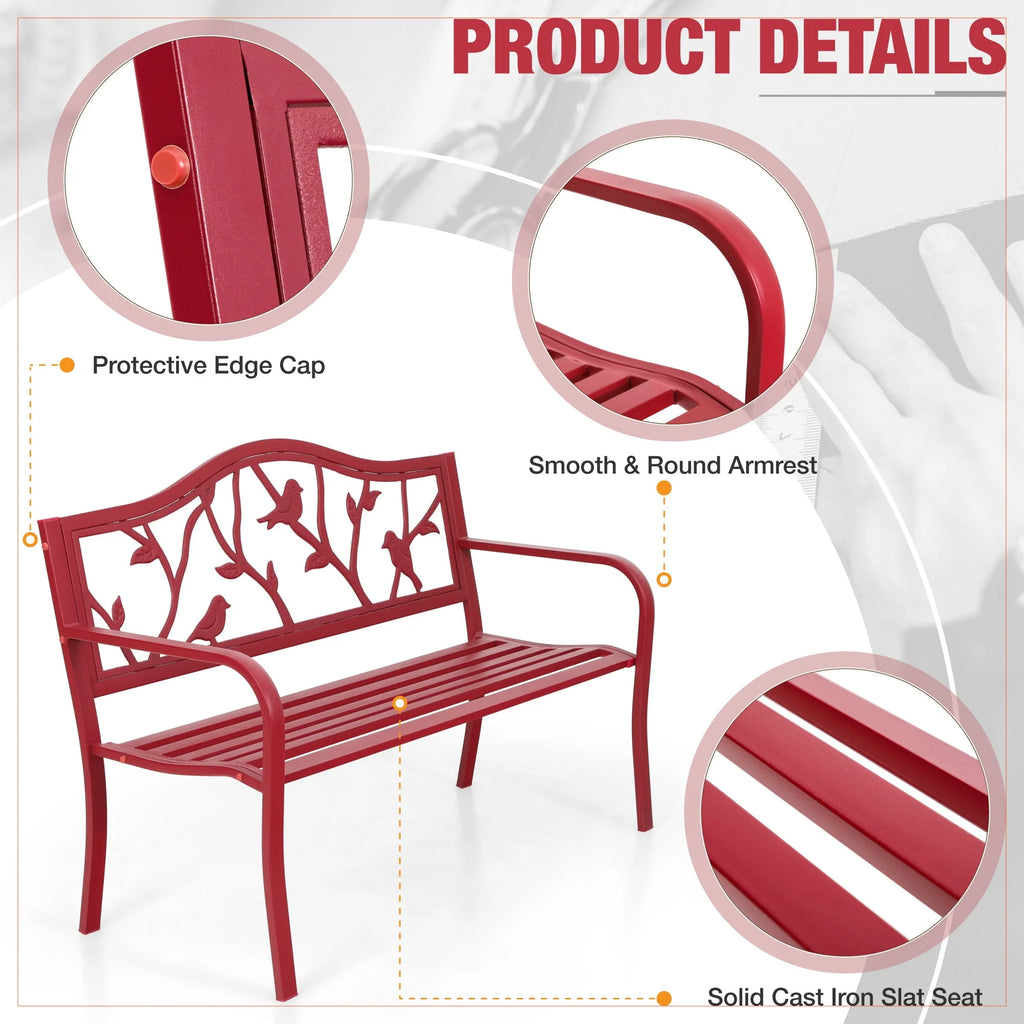 Red Metal Patio Garden Bench H7741