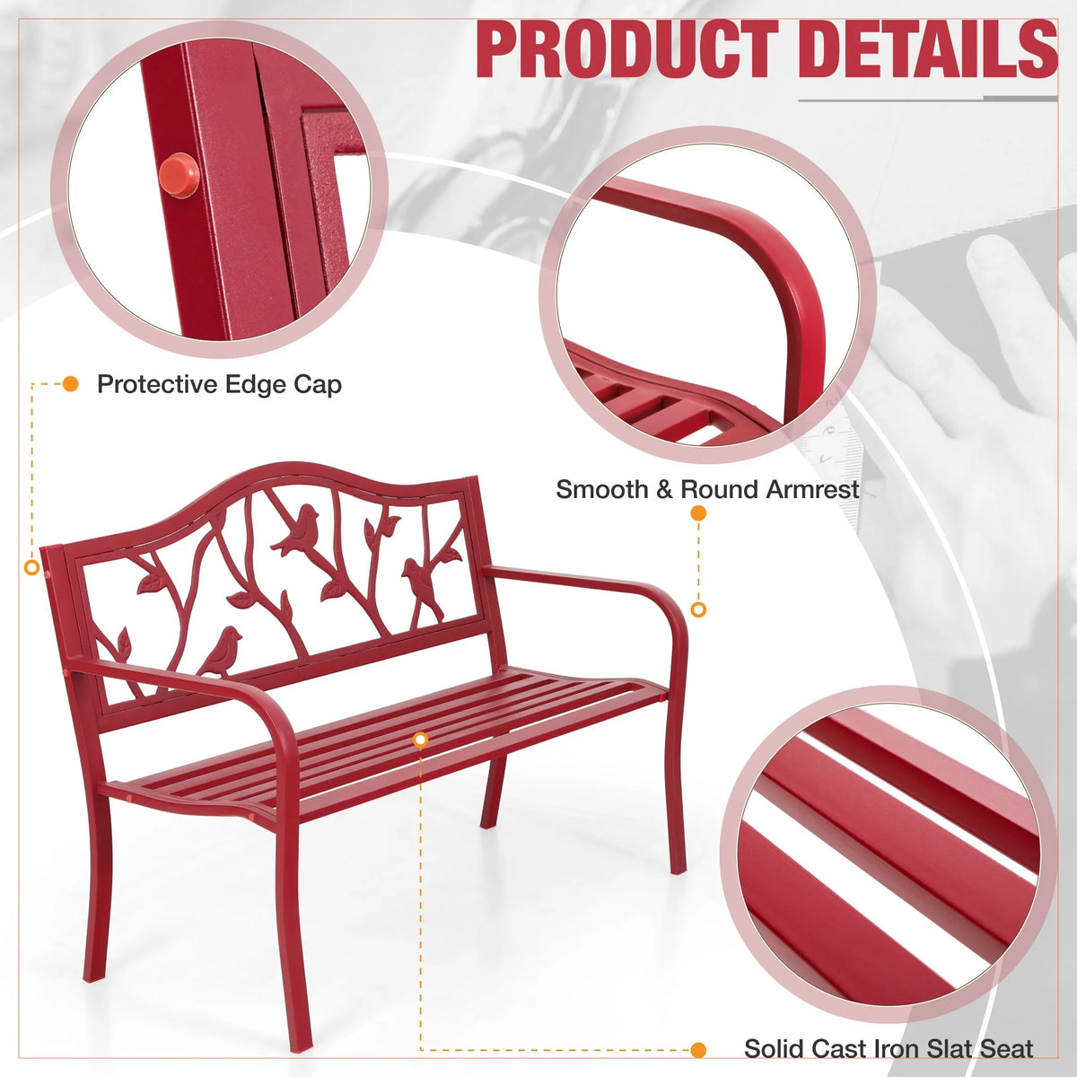 Red Metal Patio Garden Bench H7741