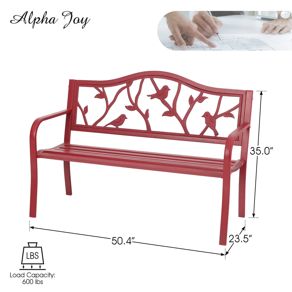 Red Metal Patio Garden Bench H7741