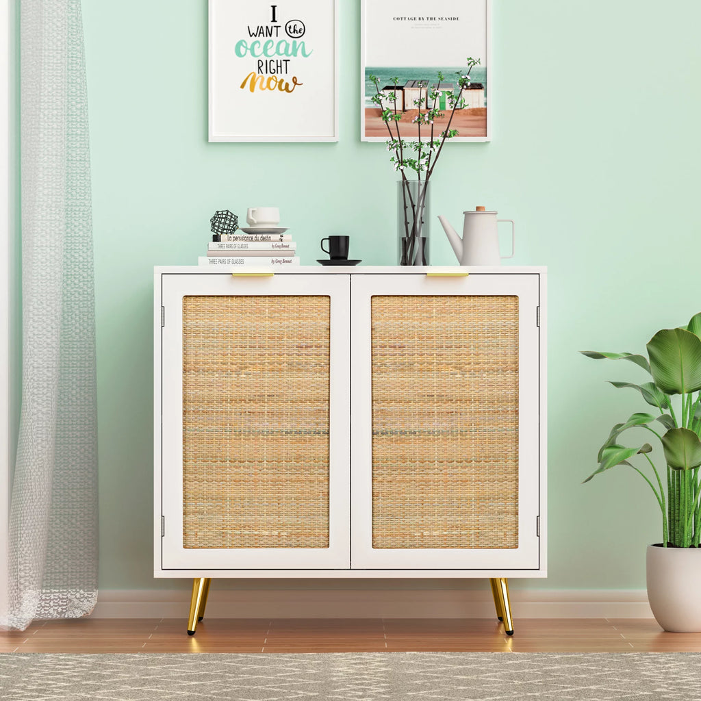 Black 2 Rattan Door Accent Cabinet D652