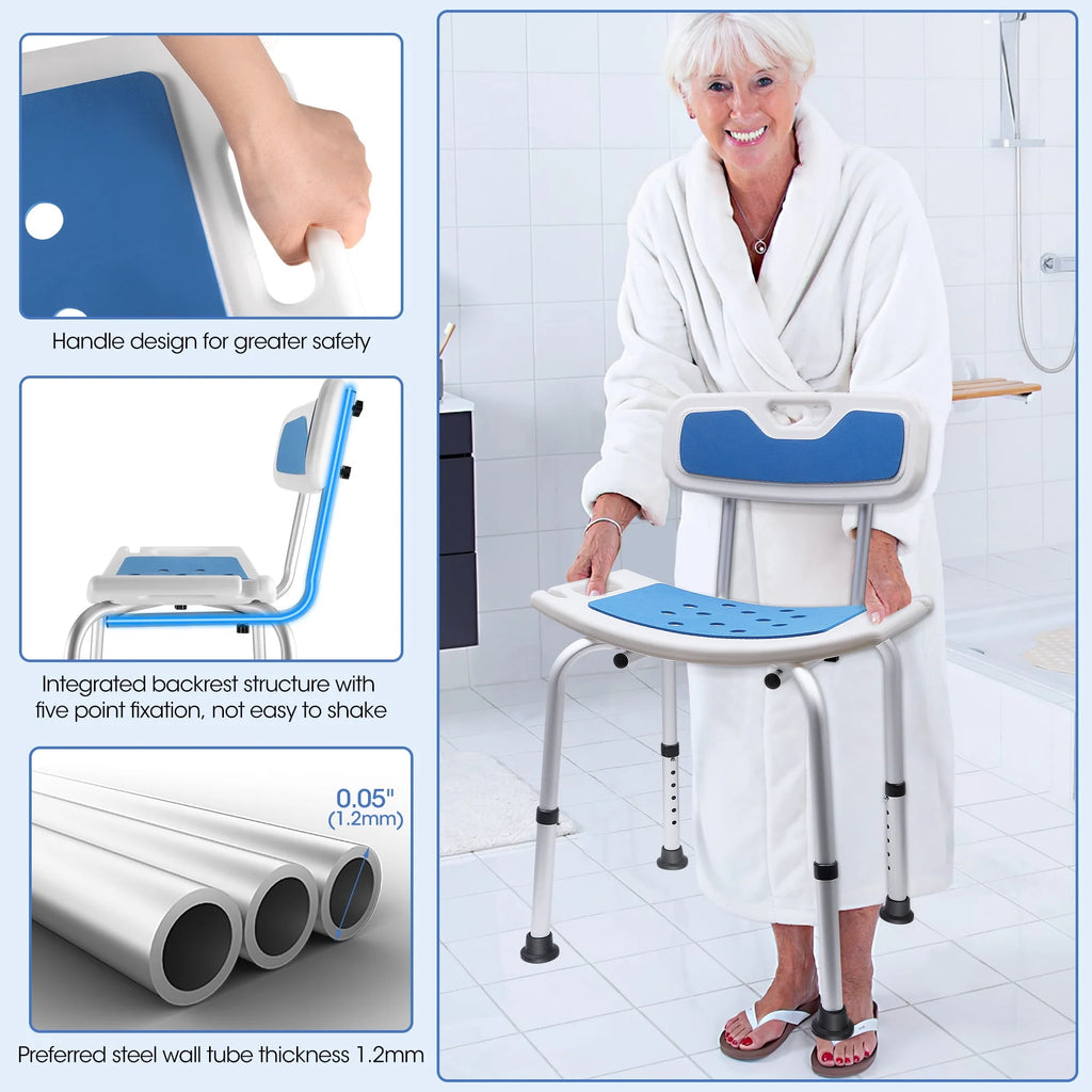 Bath and Shower Chair with Back and Padded Armrests, Height Adjustable S8020