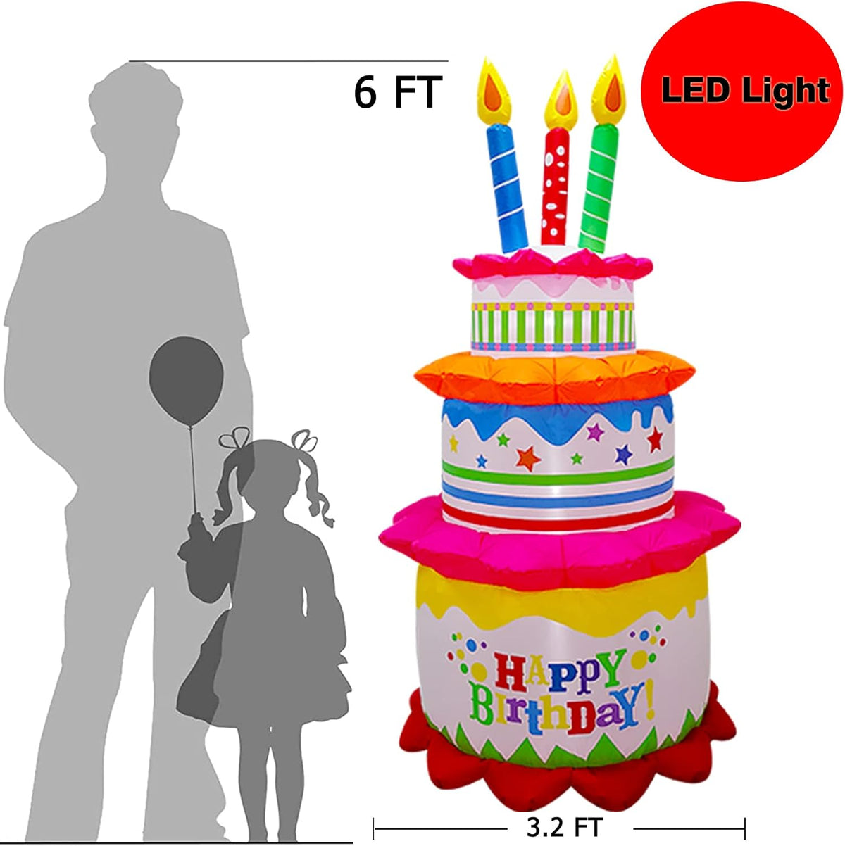 6FT Inflatable Happy Birthday Cake with Candles B48936