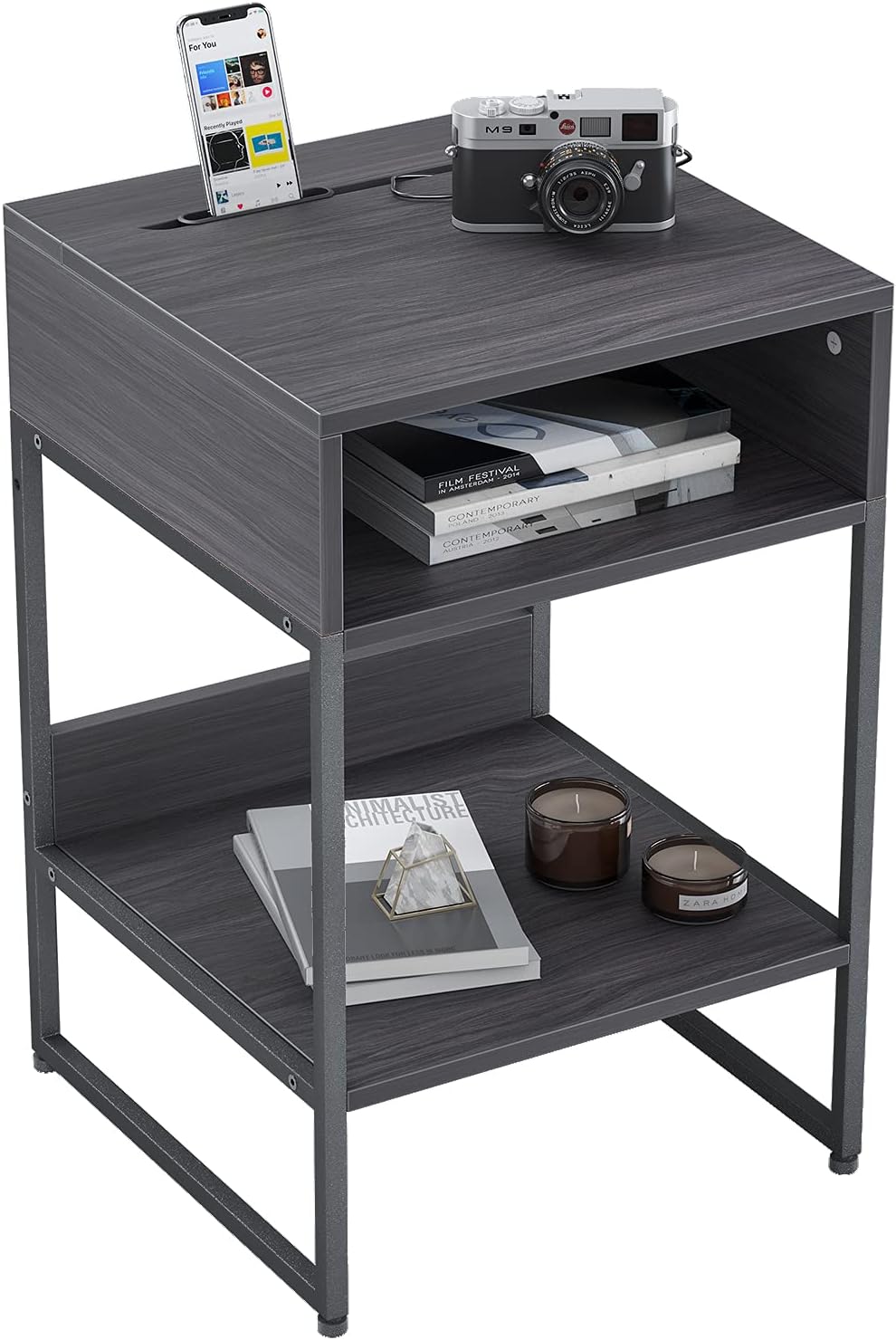 Forest Black Side Table with Storage Compartment Z2610