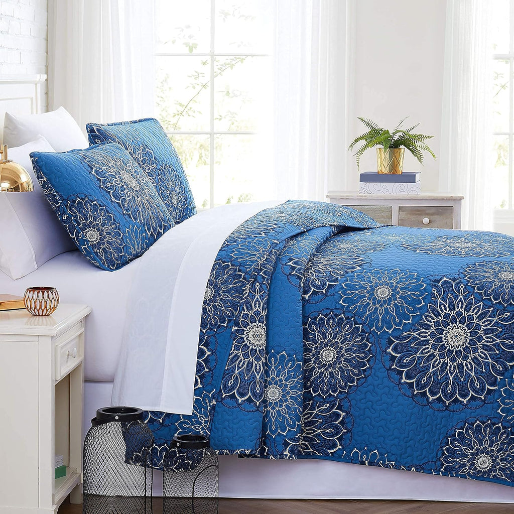 Oversized Quilt Cover Set with 1 Quilt Set and 2 Shams, Full / Queen, Blue Z193