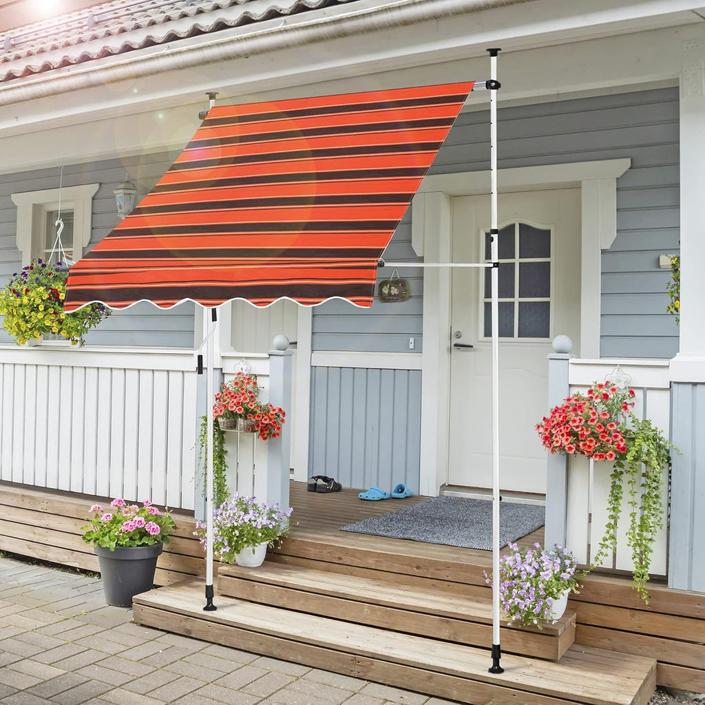 59x47 Manual Retractable Patio Awning Blue and White X901