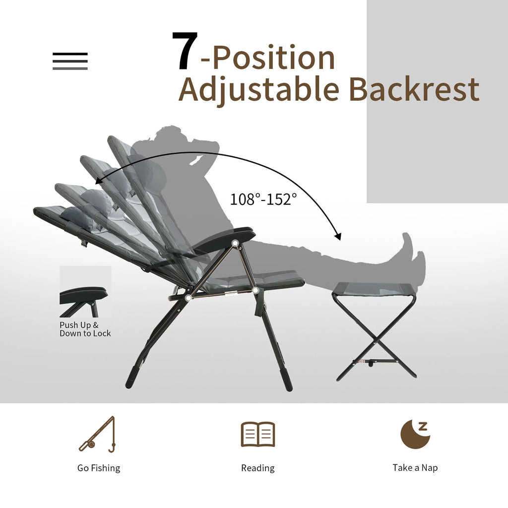 4 PCS Gray Patio Folding Chair Ottoman Set E141125