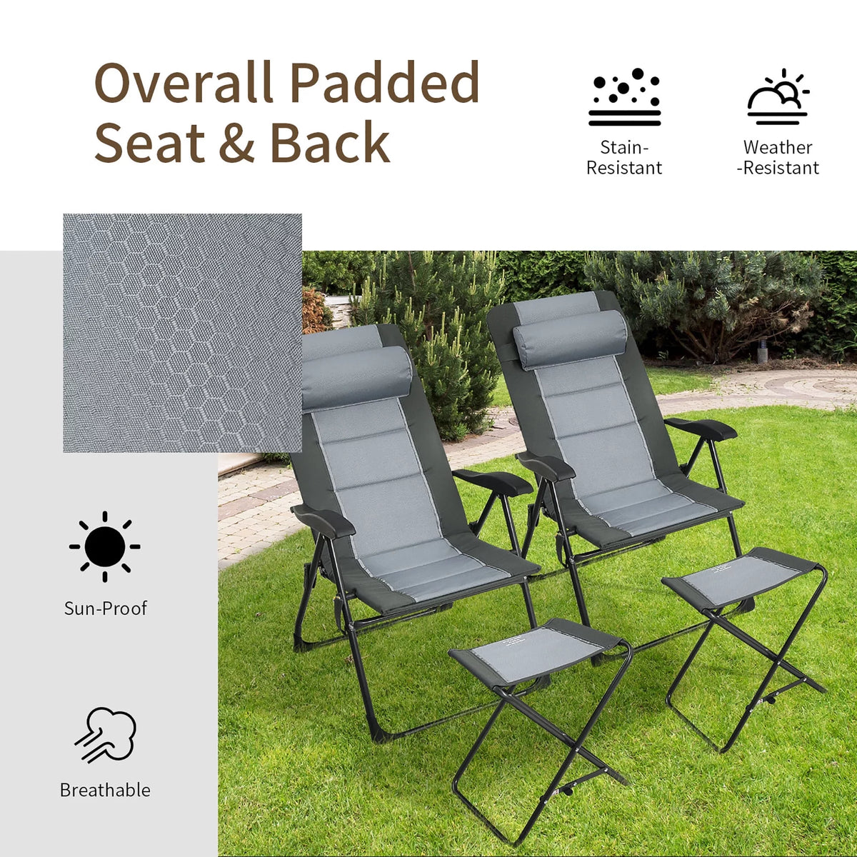 4 PCS Gray Patio Folding Chair Ottoman Set E141125