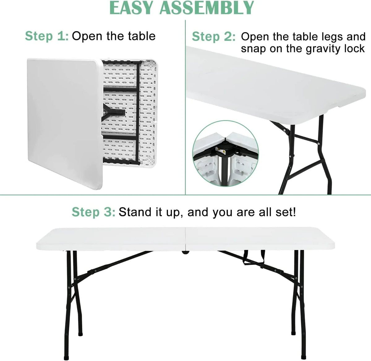 6ft Folding Plastic Table with Carrying Handle S6984