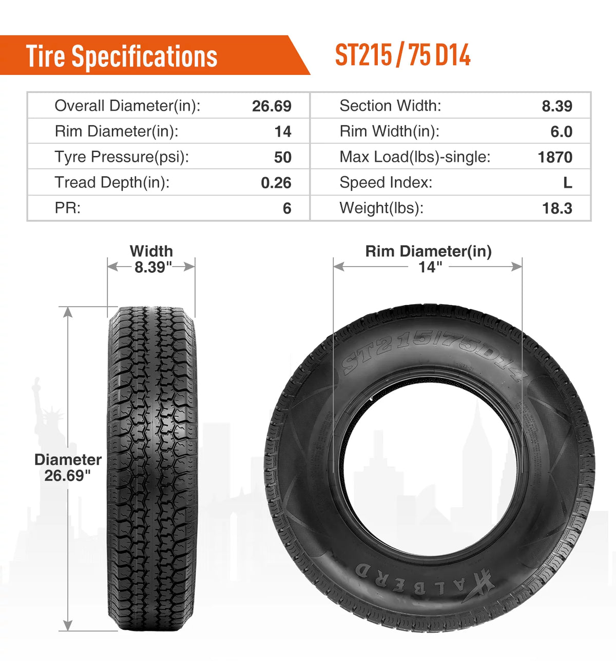 ST215/75D14 14in Load Range C Trailer Tires U41608