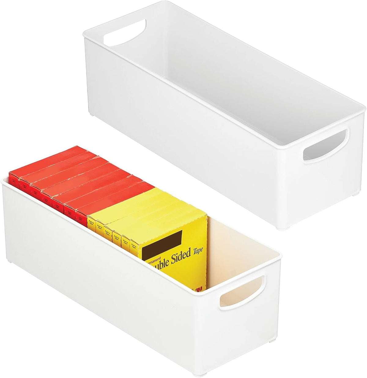 Tall Slim Rectangular Plastic Storage Organizer Bin with Handles, 2 Pack - Clear I3028